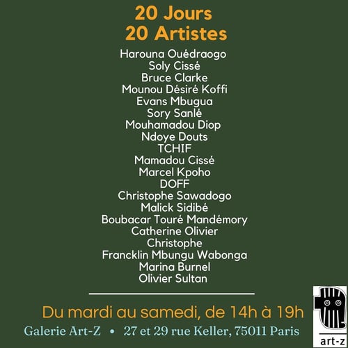 Liste des artistes de l'exposition 20 jours 20 artistes de la Galerie Art-Z