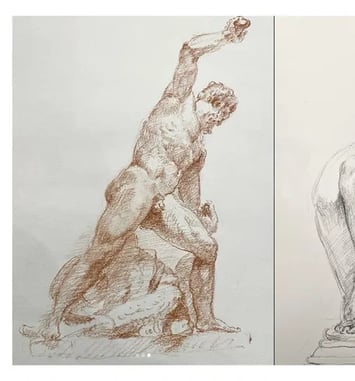 Visite d'un atelier de transmission des savoirs classiques et académiques en dessin et peinture.