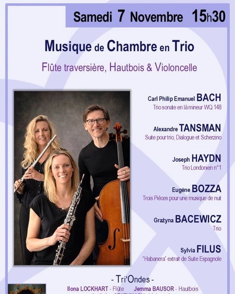 Musique de chambre : flûte traversière, hautbois et violoncelle